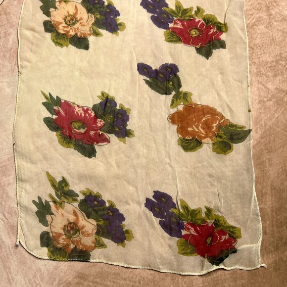 Vintage 90s Berkshire Floral Mesh Scarf Neckerchief Ascot Sheer Retro Mod Boho - Picture 3 of 7